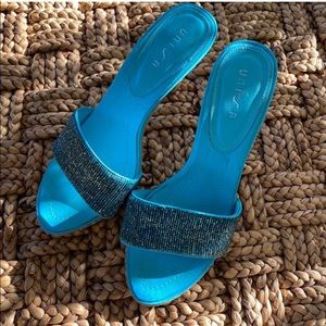 Like New Unisa Beaded Slides with Cork Heel